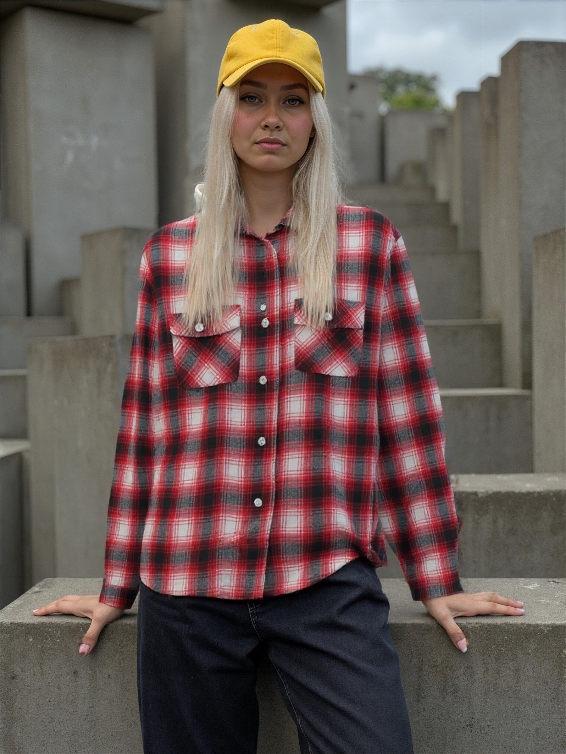 Camisa dama tartan over size boton plastico